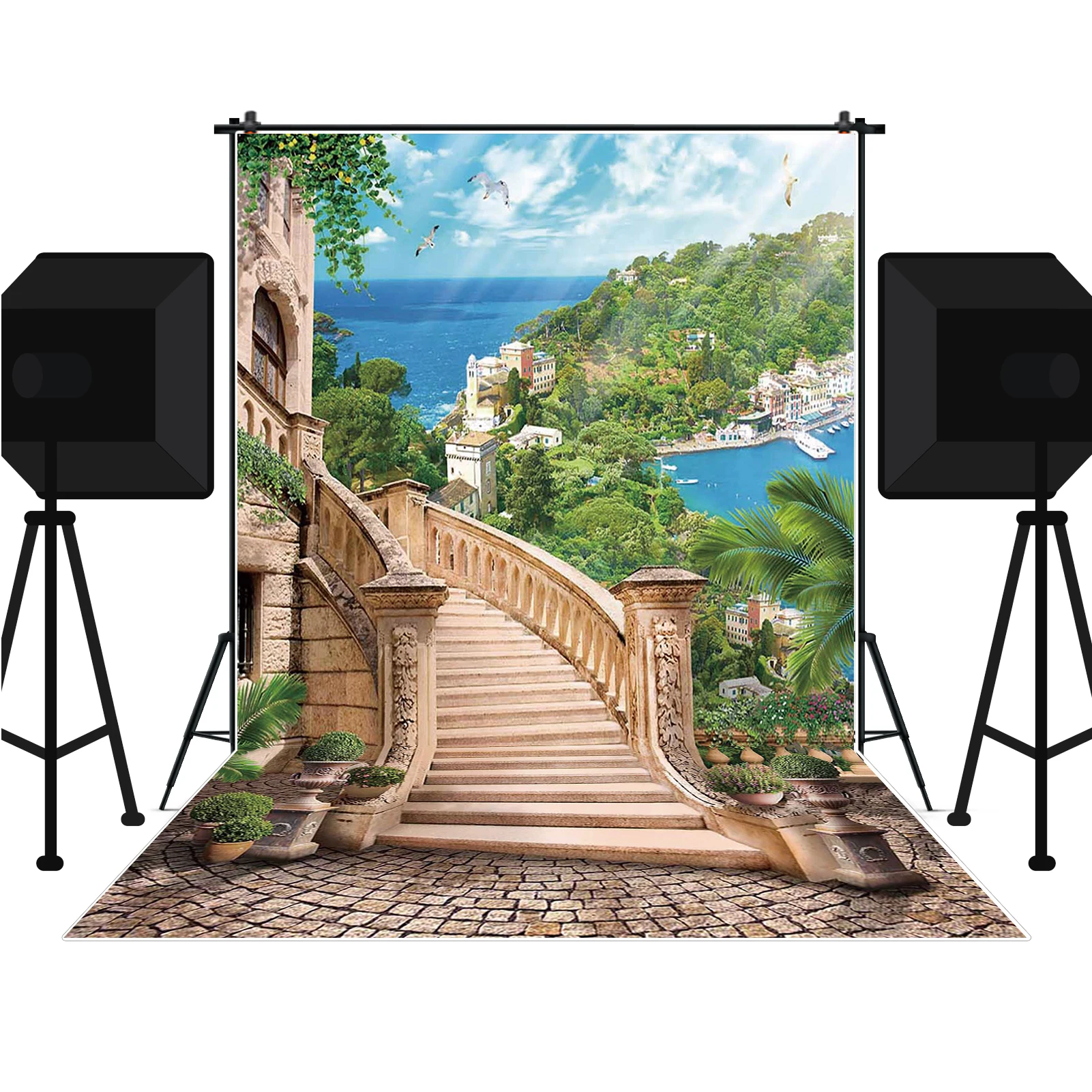 MOON.QG Западная деревня, город, сельский римский фон для фотосъемки, арка, дверная рама, морская гора, фон для украшения дома, фото