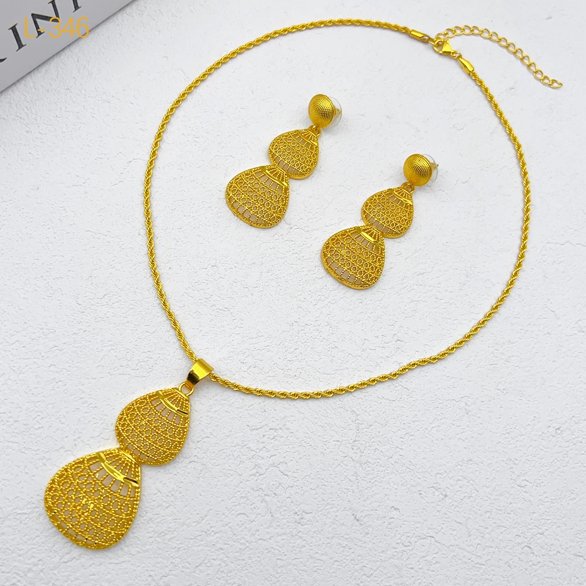 African 24K Gold Plated Necklace Earrings Jewelry Set For Women Droplet Dubai Indian Nigeria Bridal Wedding Party Gift Jewellery