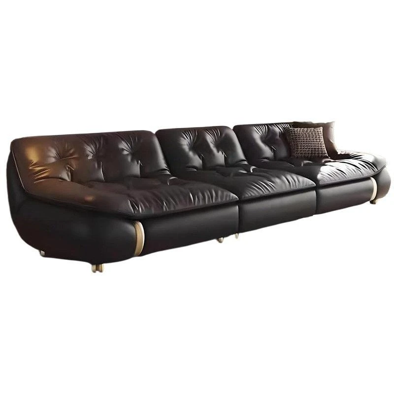 

Light luxury cream wind down sailing boat top layer leather sofa horizontal living room villa buckle