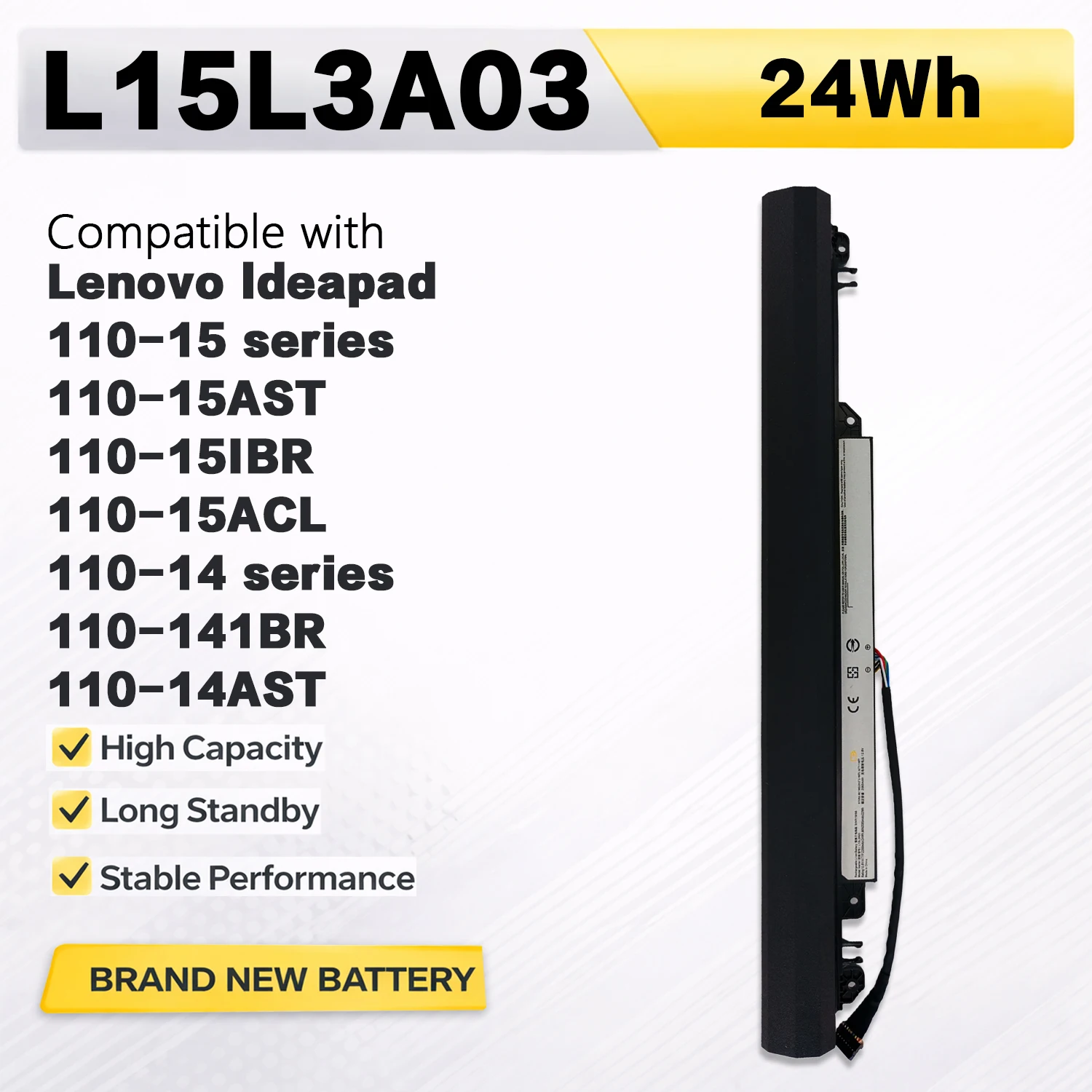 Batería para portátil PowerHub L15L3A03 L15C3A03 para Lenovo IdeaPad 110-14AST 110-14IBR 110-15ACL 110-15AST 110-15IBR 10,8 V 24Wh
