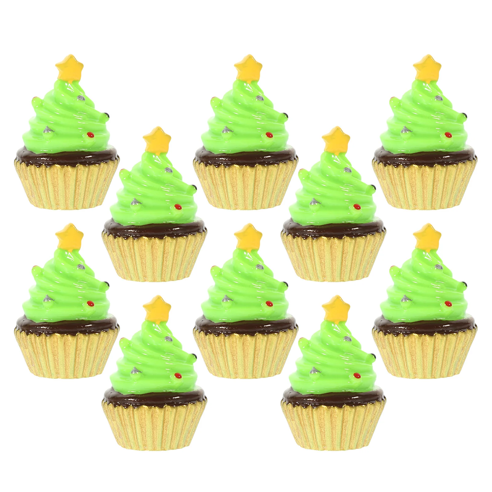 

10pcs Christmas Tree Decorations Simulation Cake Models For Home Party Office Desk Ornament Artificial Cupcake Models Fake Cakes