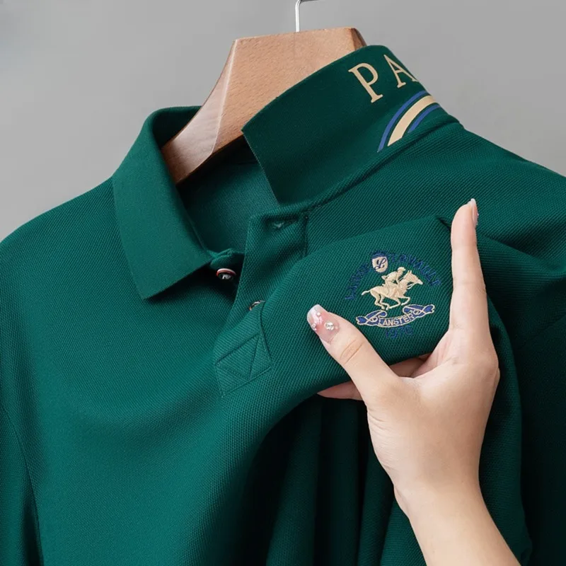 

New 100% pure cotton summer high-end men's short sleeved polo shirt with exquisite embroidery original design business T-shirt