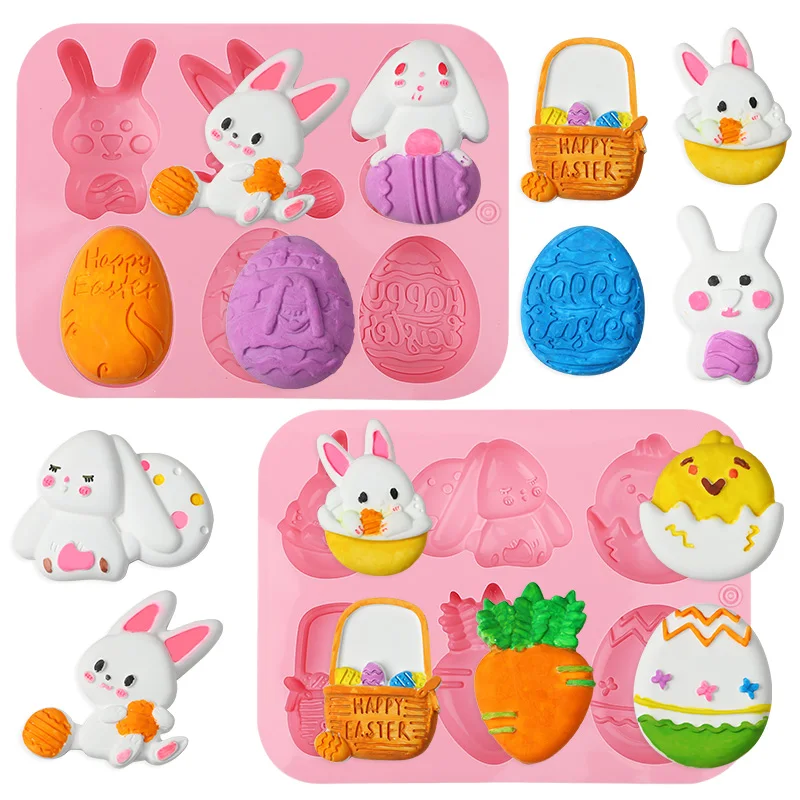 

Easter Bunny Eggs Silicone Mold for Handmade Soaps and Candles Easter Birthday Party Sugar Cake Decorative Baking Tool Kids Gift