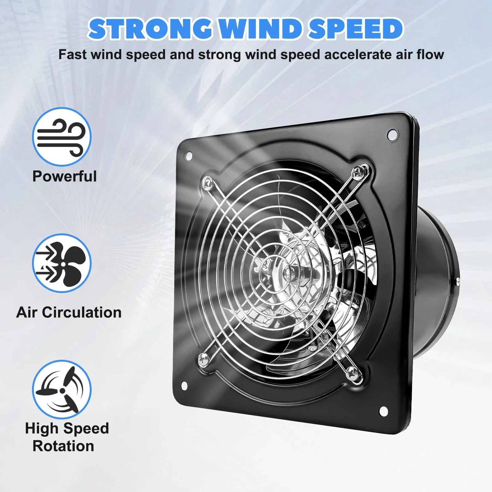 8inch Exhaust Fan Metal Iron Ventilation Extractor,Silence with Anti-backflow Check Valve Window&Wall Mount Vent Fans for Home