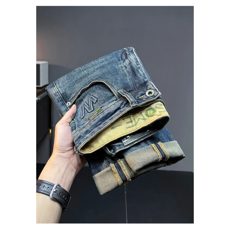 Jeans autunno e inverno per uomo 2024 new fashion high-end street trendy casual all-matching skinny stretch slim-fit pantaloni spessi