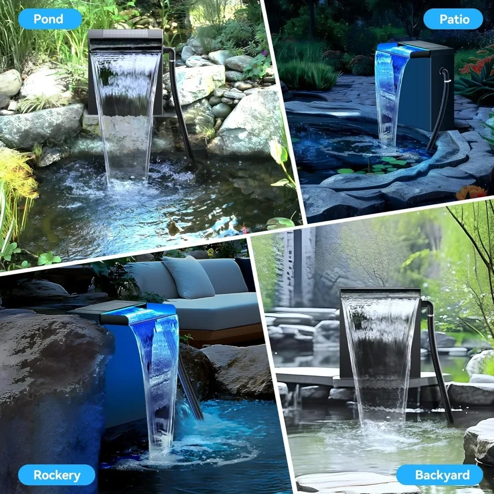 بركة شلال تسرب عدة مع أضواء LED 660GPH بركة مضخة الترشيح 10FT المموج أنابيب شلال لحديقة شلال