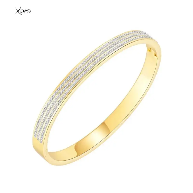 Elegant Classic Crystal Cuff Bangles Bracelets For Women Gold Color Simple Femal Opening Bangles Wedding Jewelry Accessories