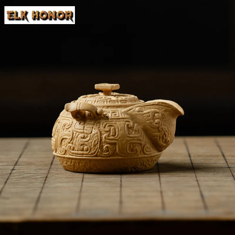 120ml Purple Clay Taotie Pattern Hand Grab Teapot Japanese Tea Infuser Pot Tea Maker Kettle With Strainer Puer Tableware Craft