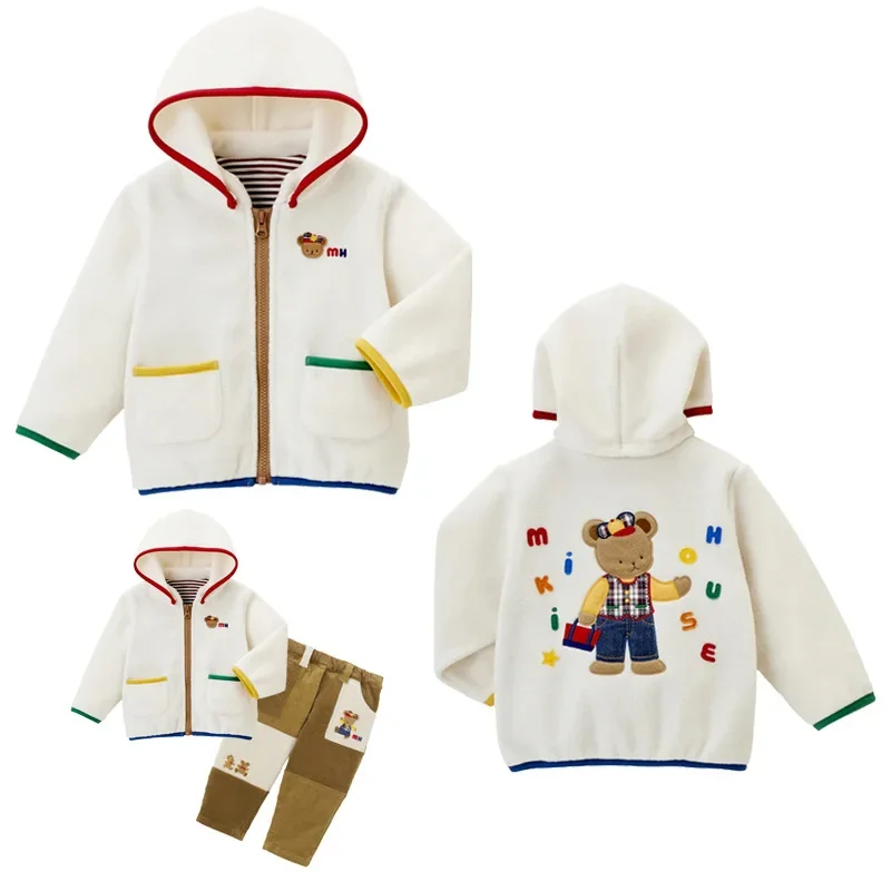 

Boys Clothes Autumn and Winter New Girl's Cartoon Letter Bear Zipper Hooded Fleece Warm Jacket