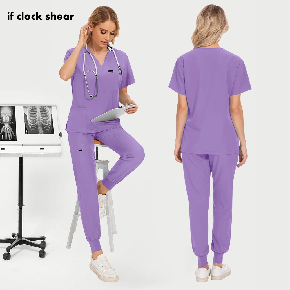 NEW Slim Fitting Elasticity Scrub Set Operating Room Medical Suit Scrub Uniform Nurse Accessories Women Solid Color Surgery Suit