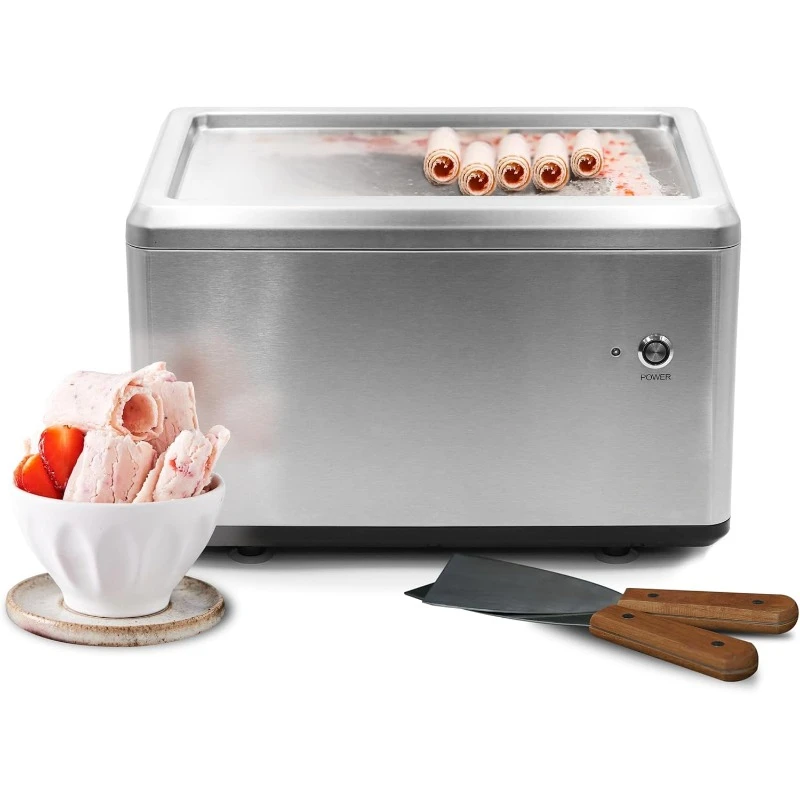 Hot-sale  Stainless Steel Rolled Ice Cream Maker with Compressor Kitchen Appliances Freezing Appliances Ice Cream Makers