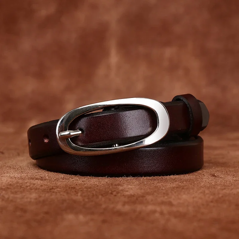 Fashionable, versatile, trendy, and luxurious, women's first layer cowhide thin belt