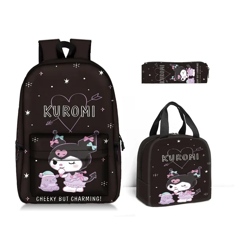 Kawaii Sanrio Kuromi Three-piece Set of School Bag Surrounding Primary and Secondary School Students Backpack Satchel Pen Bag