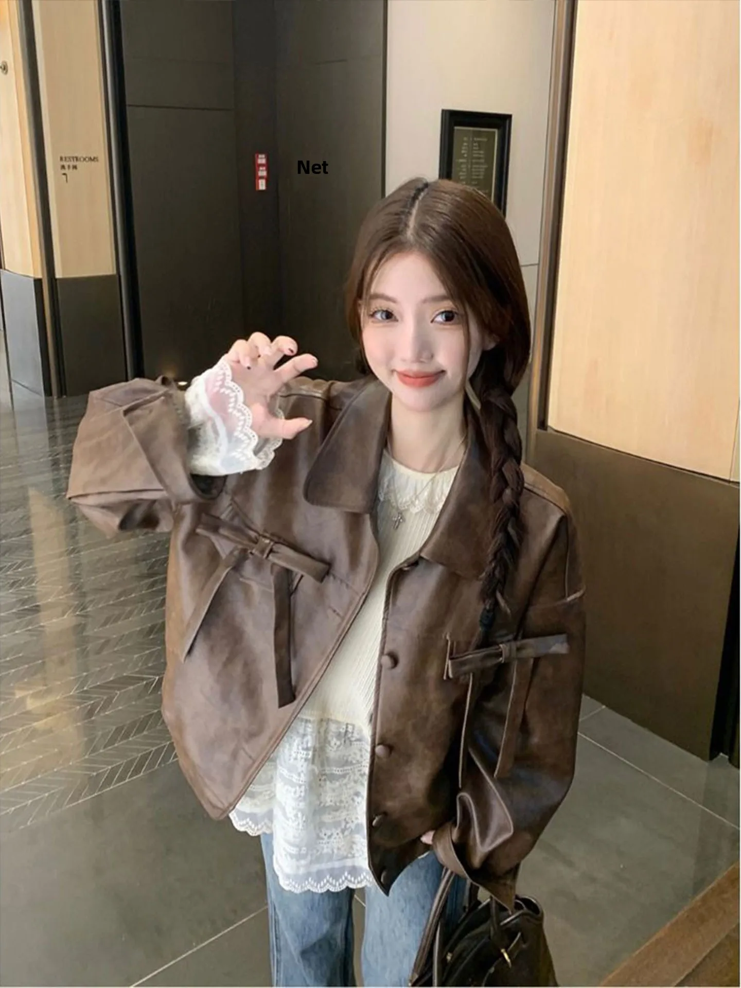 plus Size Women's Retro  Knot Leather Jaet Casual Loose PU Leather Coat Fall New Sle American Personali ort ...