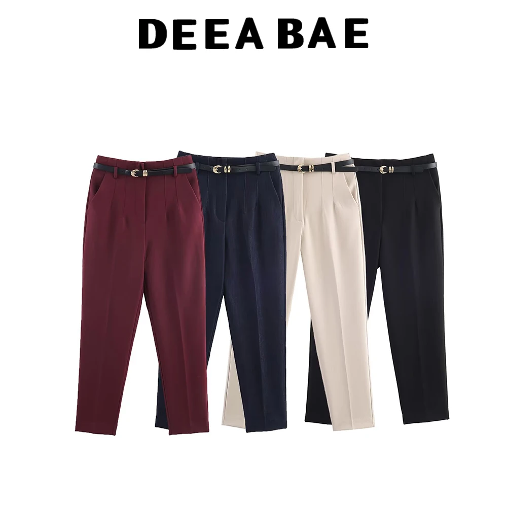 

DEEABAE, осенняя новая женская одежда, 2021, европейский и американский стиль, внешняя торговля, модные универсальные брюки с высокой талией и поясом