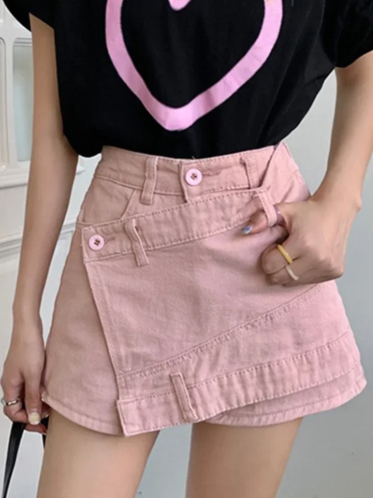 

Уличная одежда, розовые джинсовые шорты в стиле ретро, женские летние джинсовые шорты с высокой талией и пуговицами, повседневные женские джинсовые шорты с карманами