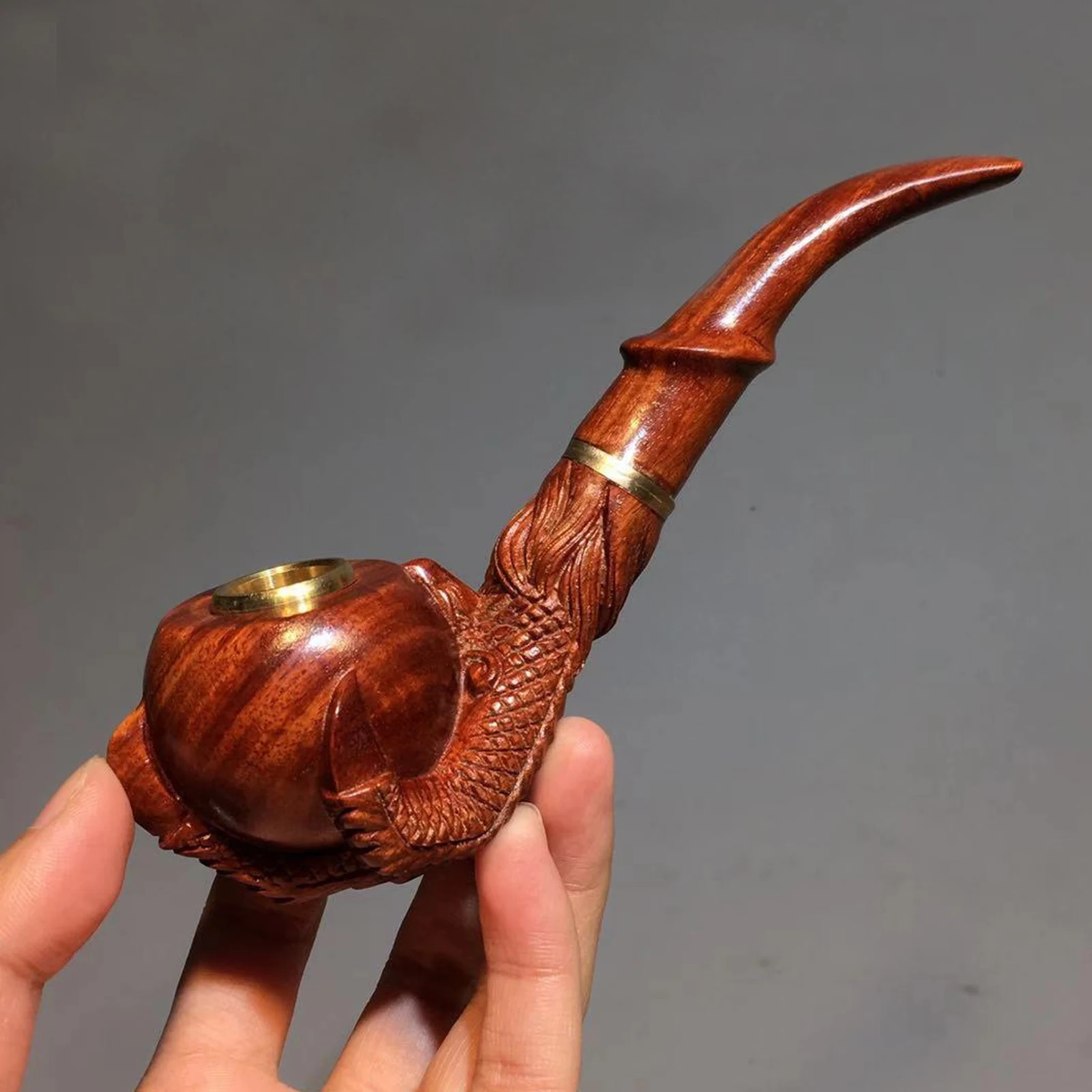 1pc Tobacco Pipe Dragon Claw Handmade Solid Wood Pipe Pot Filter High-grade Carved Small Leaf Red Sandalwood Men\'s Gift