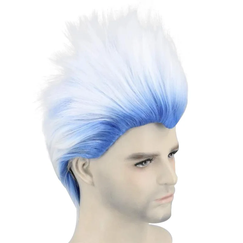 Anime Wig Bright Beauty Tip Movie Villain Hades Descendants 3 Cosplay Cloud White Light Blue Synthetic Hair Wigs for Male