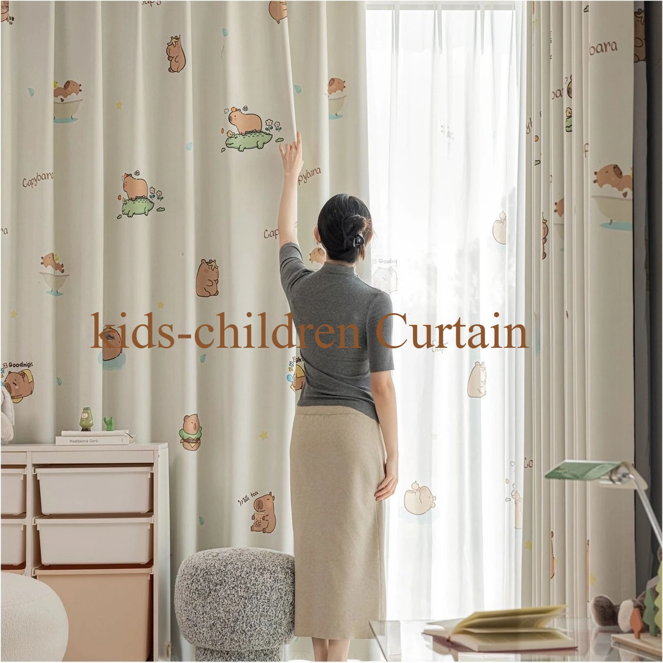 Customized  Kids-children Curtain Decor Cream Snow Neil Curtains Window Decor Screens Children's Fun Cartoon Cloth Curtain
