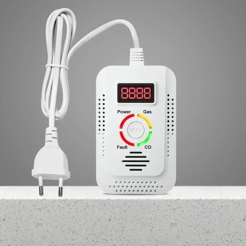 Gas Detection System Environmental Sensor LCD Display Temperature Humidity Sensor Gas Alarm Sound Warning EU Plug