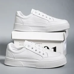 Men White Shoes Leather Casual Sneakers 2024 Trend Platform Shoes Comfortable Vulcanized Shoes for Men White Tenis Masculinos