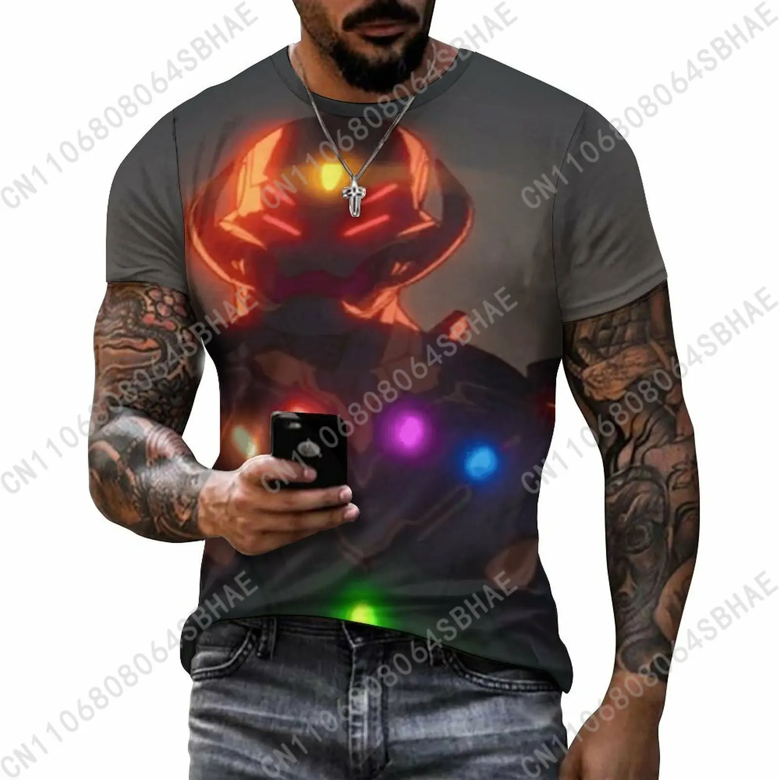 

Marvel Ultron Custom Pattern Men's Cotton T-Shirt Short Sleeve Tee Men Tops Personalized Tshirt Summer Cosplay