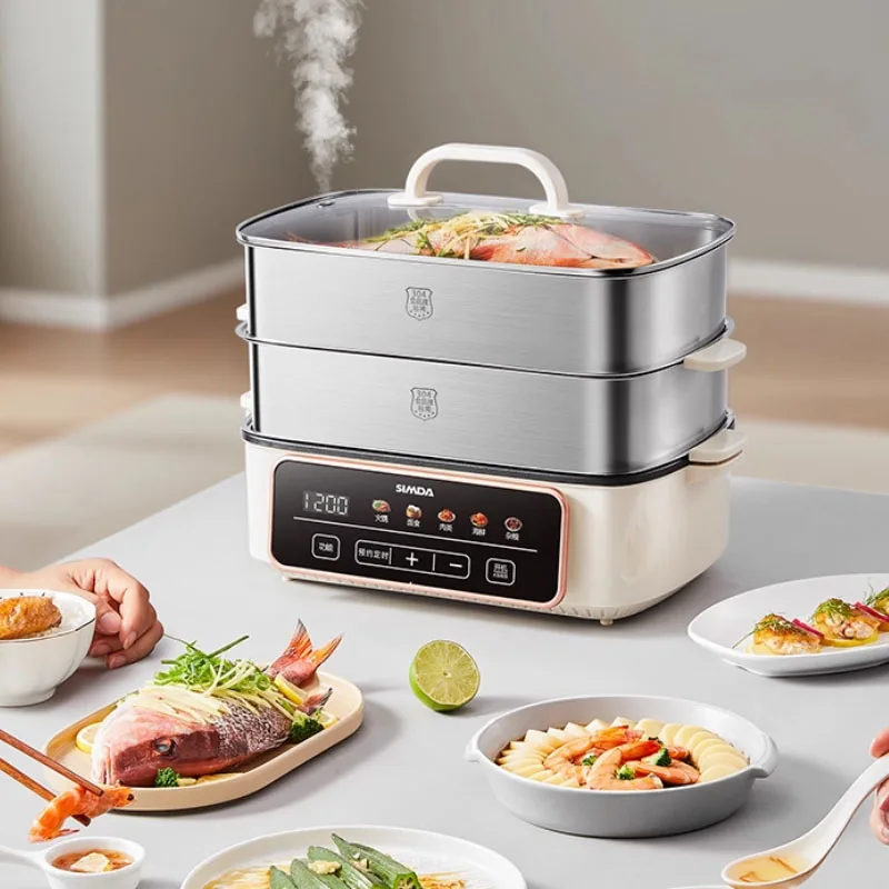 Stainless steel electric steamer multifunctional household three-layer 2025 new cooking integrated pot breakfast machine