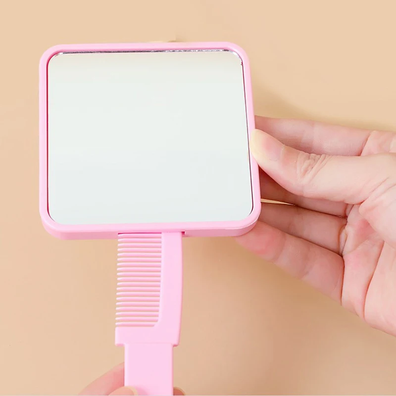 Portable Kawaii Mirror Comb Candy Color Handheld Extracted Square Travel Hair Brush Massage Styling Tool Gifts For Girls