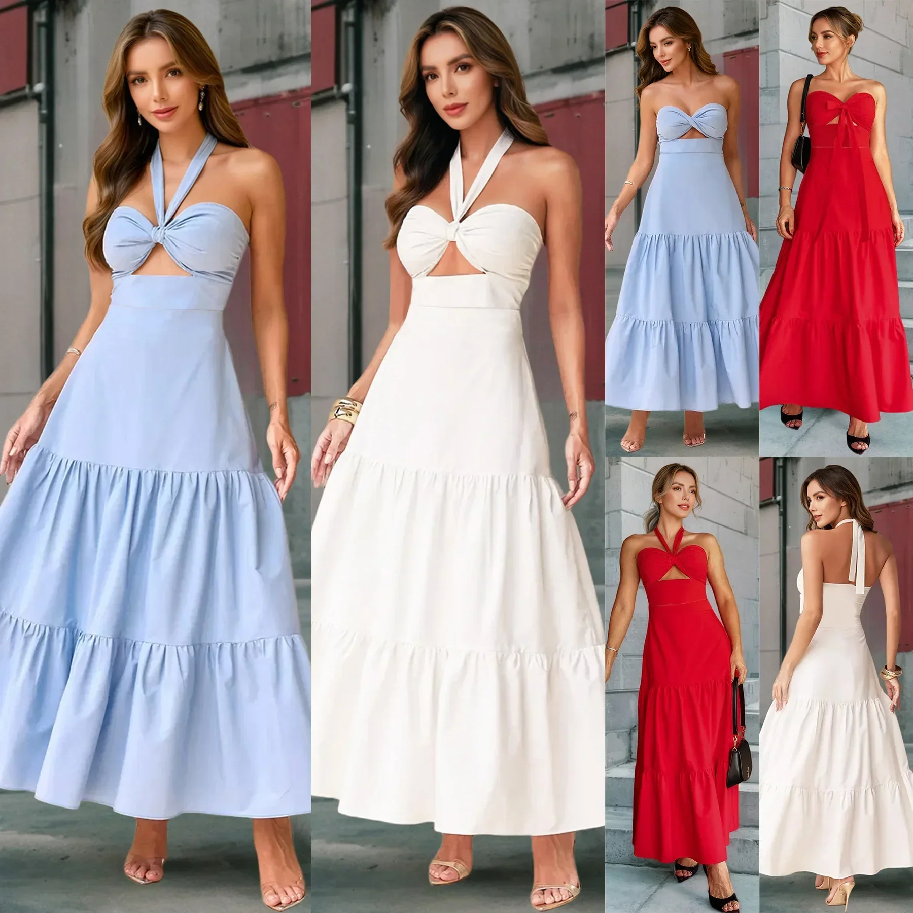 Lolieliy y2k feminino halter pescoço bolo em camadas fino ajuste cinta de espaguete vintage festa casual férias elegante vestido doce menina st