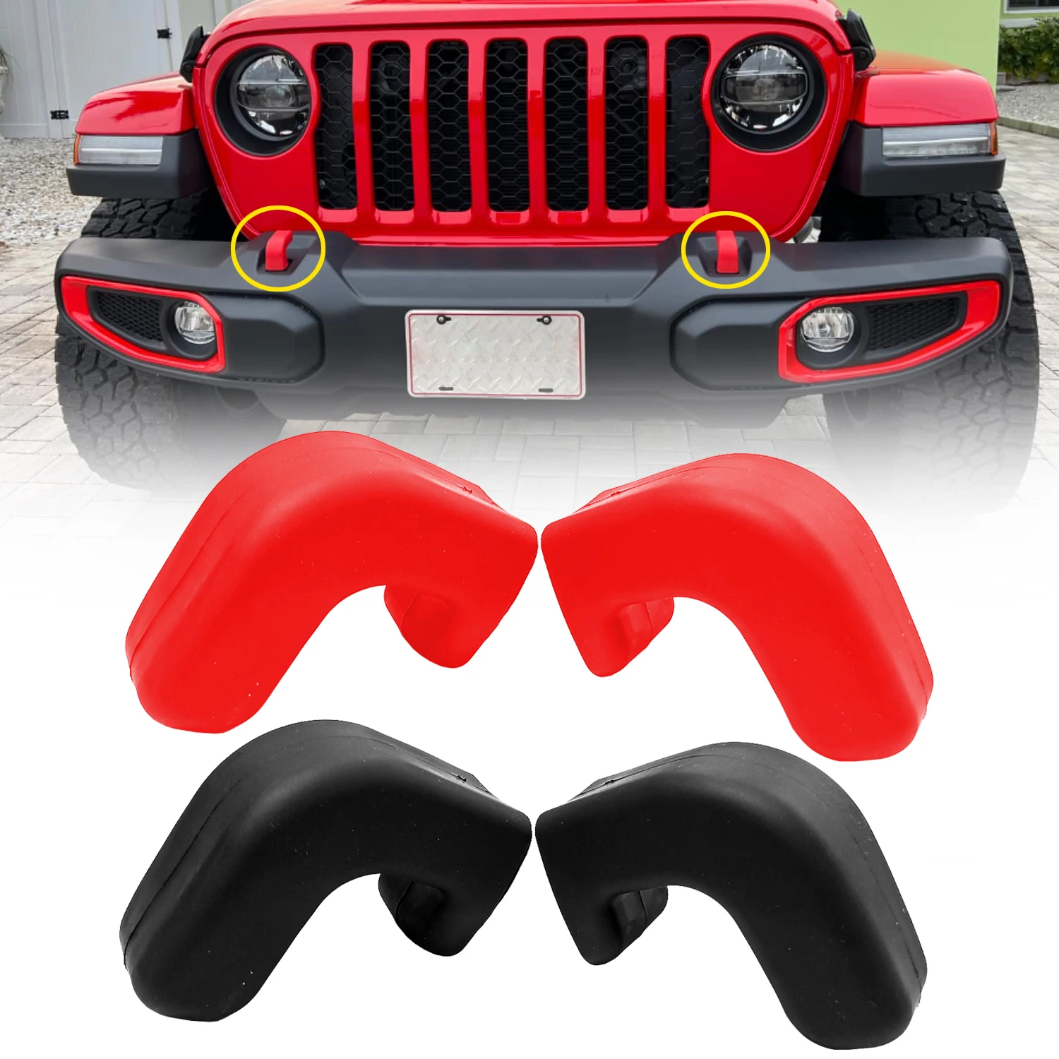 Front Bumper Tow Hook Cover For Jeep Wrangler JK JL Gladiator JT 2007-2023 Silicone Hook Cushion Protector