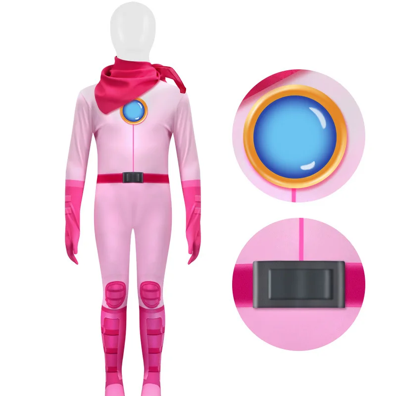 Costume de cosplay de princesse pêche pour adultes et enfants, combinaison en polyester, costume de batterie Zentai, costume de fête d'Halloween, combinaison de film