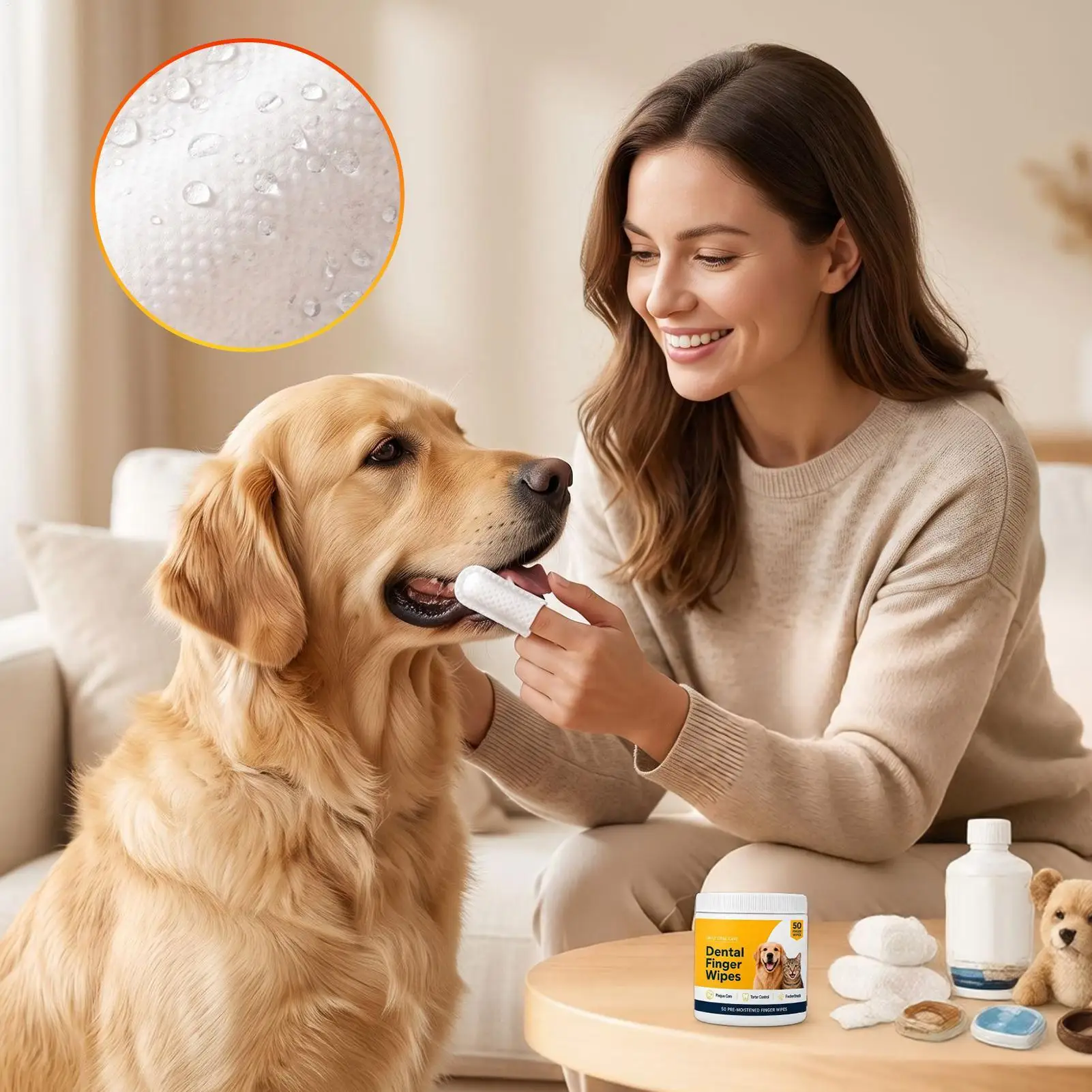Dog Tooth Wipes 50 Pieces Pet Wash Brushing Glove Dog Mouth Wipes For Home Salon Travel Grooming Bathing Daily Routine