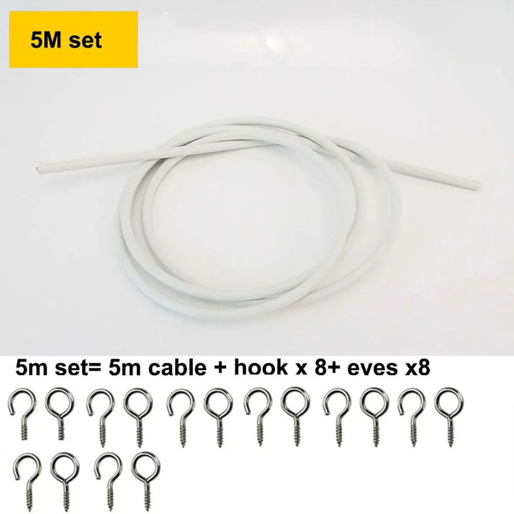1Set New 2/3/4/5 Meters Curtain Spring Rope PVC Steel White Curtain Track Wire with HOOKS EYES Wall Hanging Line