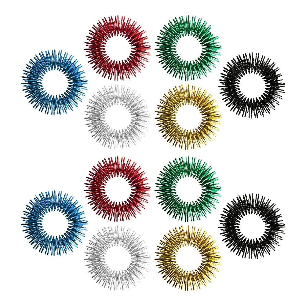 

12 Pcs Stress Relief Ring Massage Spring Finger Tool Acupressure Rings Reducer