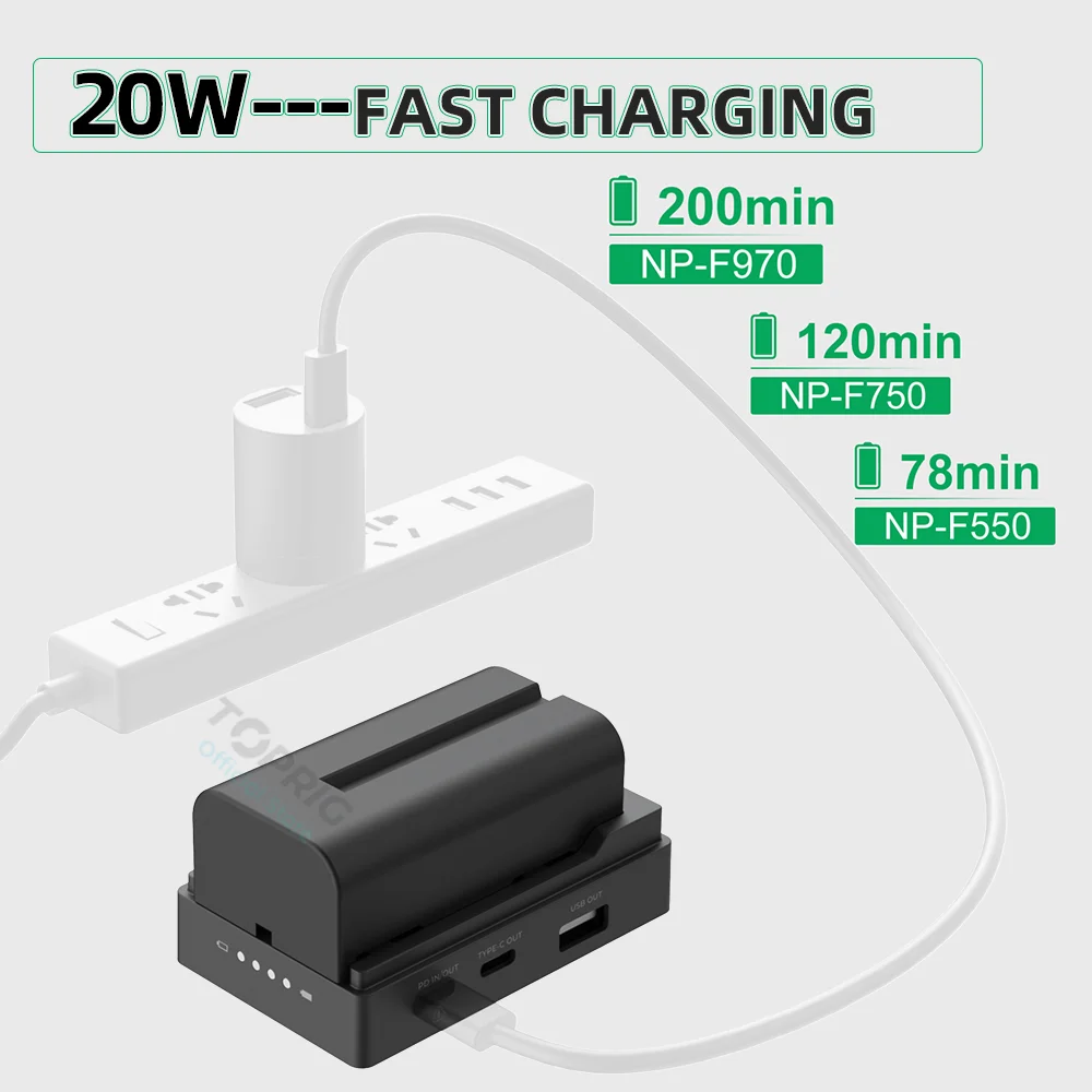 Toprig ACC004-P NP-F Battery charger Adapter power supply plate 1/4'' Screw Mount, Compatible with Sony NP-F550/750/970 Battery