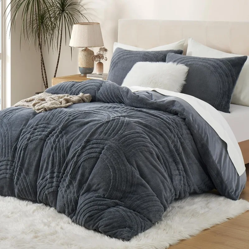 Ollie Anderson Duvet Cover, Large, 3 Piece Set, Super Soft Plush Plush Bedding, Grey (1 Duvet Cover + 2 Pillowcases)