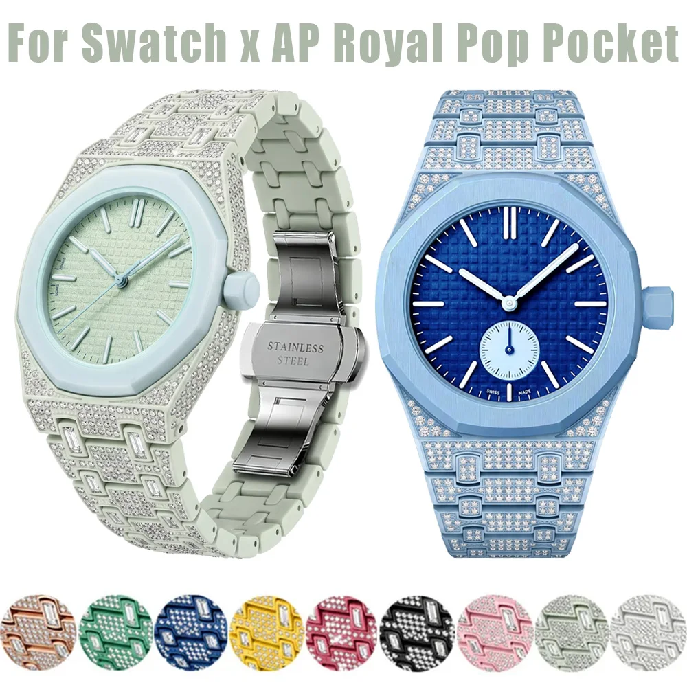 Luxury Zinc Alloy Strap For Swatch x AP Royal Pop Pocket Metal Inlaid Diamond High-end Bracelet Band Royal Pop Modification Kit