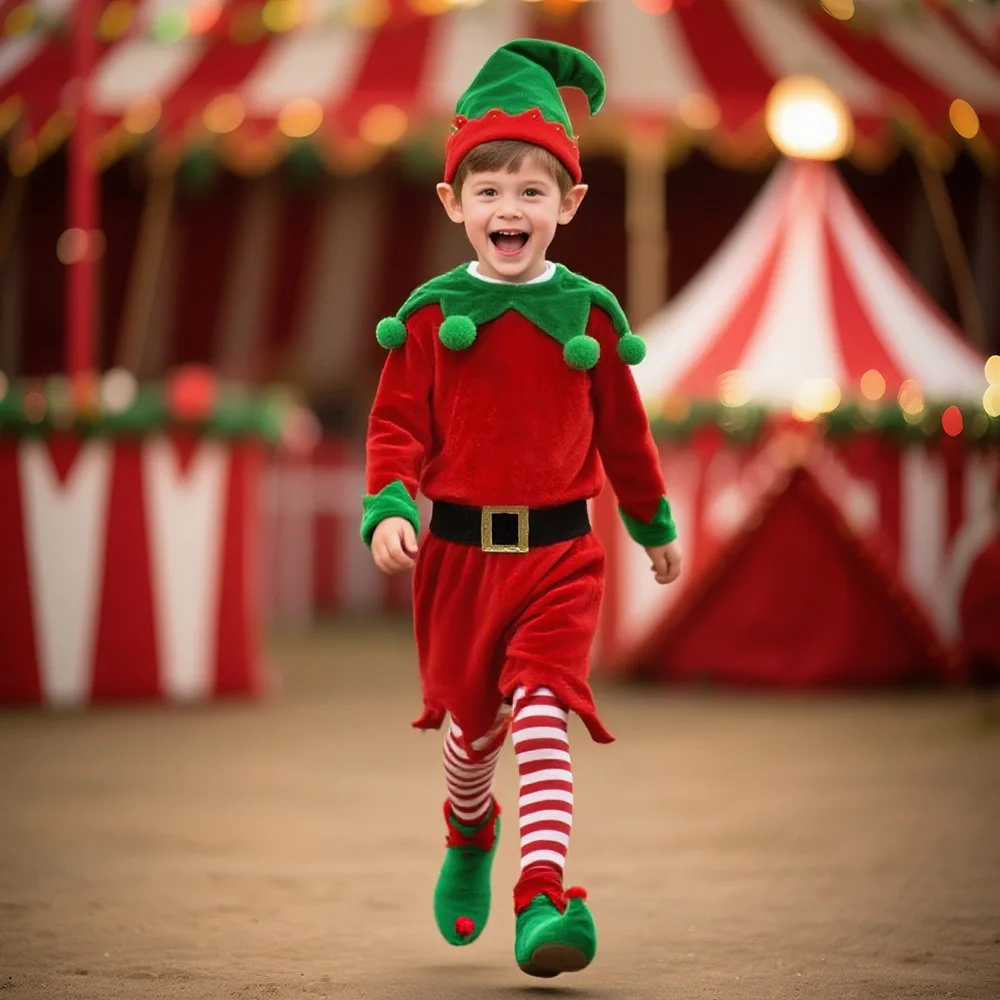 

Рождественский костюм 2025 года, тематический студийный костюм на Хэллоуин, детское платье, рождественский костюм для мальчиков и девочек, милый зеленый эльф