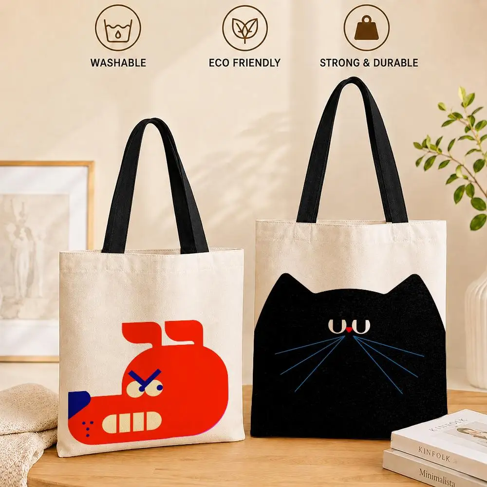 Character B-Big Headed Pets Sacs de rangement pour femmes, sac fourre-tout en toile, grande capacité, sac de shopping à bandoulière réutilisable
