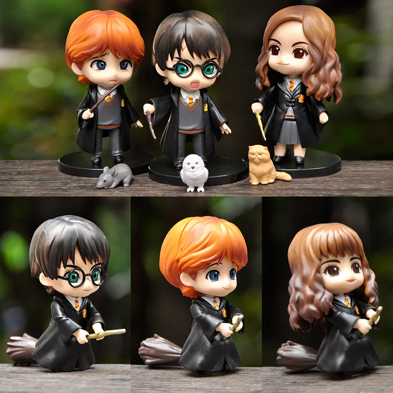 Hot Hogwarts Action Figure Toys Cute Cartoon Hermiones Rons Broom Modeling Ornament 9-10cm Dolls Kids Birthday Gifts