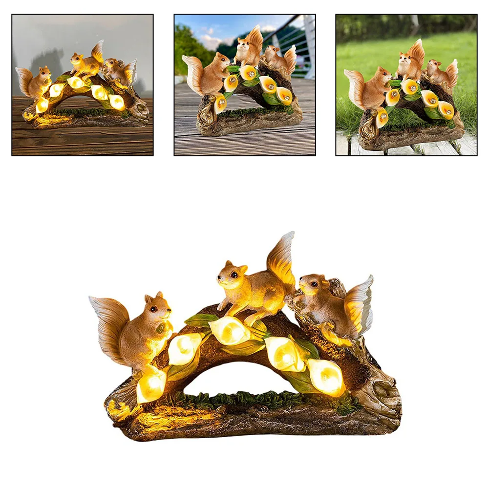 Solar Powered Garden Light Outdoor Solar Squirrel Statue All-Weather Resistant Detailed Craftsmanship As Shown