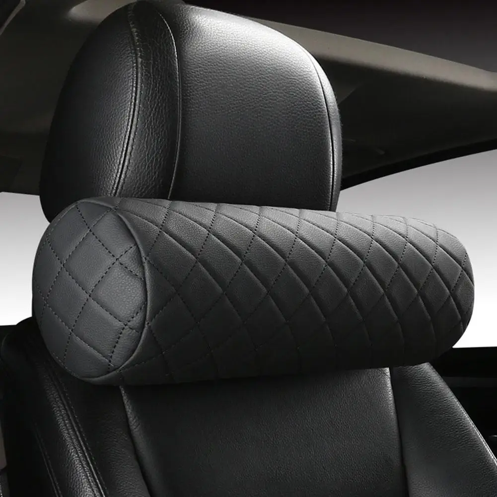 Luxury Car Seat Neck Pillow Headrest Leather Memory Chair Cervical Pillow Breathable Office Headrest Foam Protector Cylindr