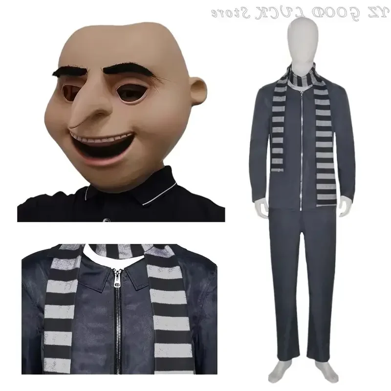 Film GRU costume cosplay papà Gru maschere maschera cospaly per uomo cappotto pantaloni Sciarpa travestimento festa fantasy abiti Halloween dress-up