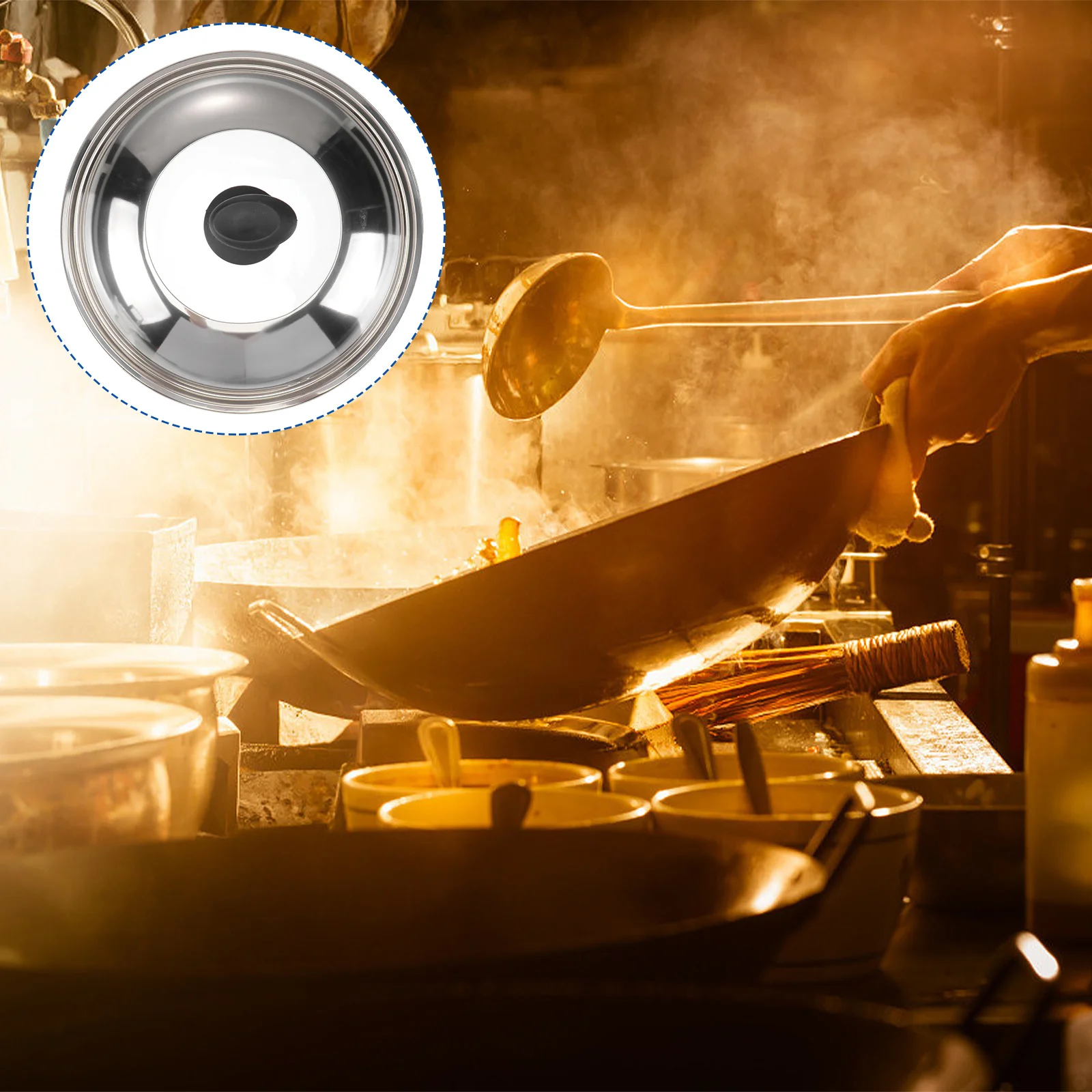 

Stainless Steel Pot Cover Cooking Lid Thickened Anti Oil Splashing Protector Kitchen Tool Large 30cm Wok Pan Lid