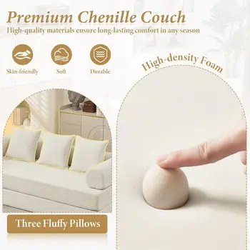 可折疊模組化沙發床,三座雪尼爾泡棉地板雙人沙發床,附三個靠枕,無需組裝 8 最佳銷售 三人沙發床 - №6