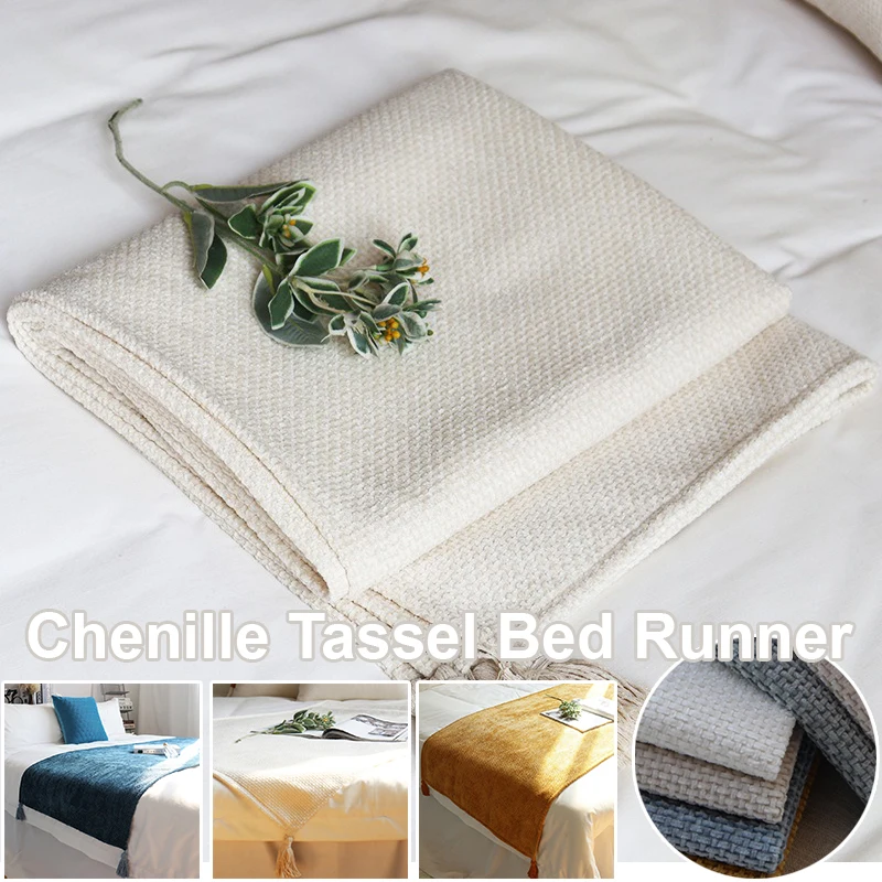 Chenille Bed Flag Towel Woven Cover Solid Color Soft Bedspread Scarf for Hotels Homestay Bedroom Wedding Decor 180/210/240/260cm