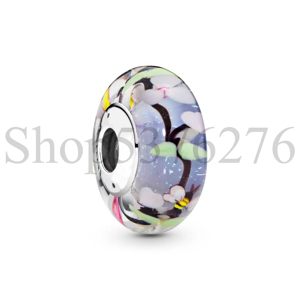 925 Sterling Silver Bead Hearts Swirl Flower Folklore Sky Murano Glass Charm Fit Pandora Women Bracelet Bangle Gift DIY Jewelry