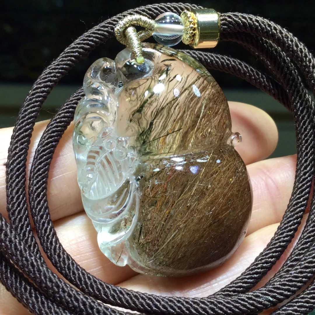 الذهب الطبيعي Rutilated قلادة من الكوارتز زهرة 42*30*18.5 مللي متر القرع Rutilated الكوارتز مجوهرات النحاس الرجال النساء البرازيل AAAAAAA #4