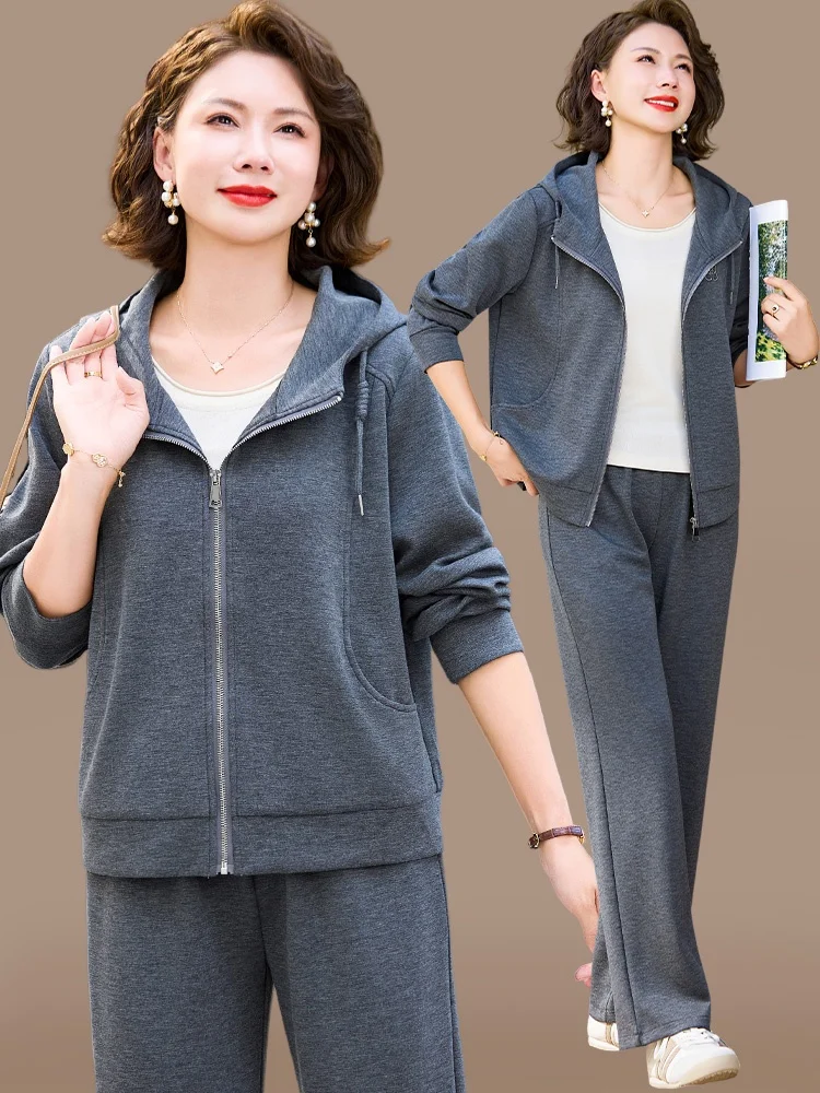 

Ele Casual Sportswear Set for Mom Autumn Faion Large Size Two-Piece Suite Middle-Aged And ly Women's Clothing