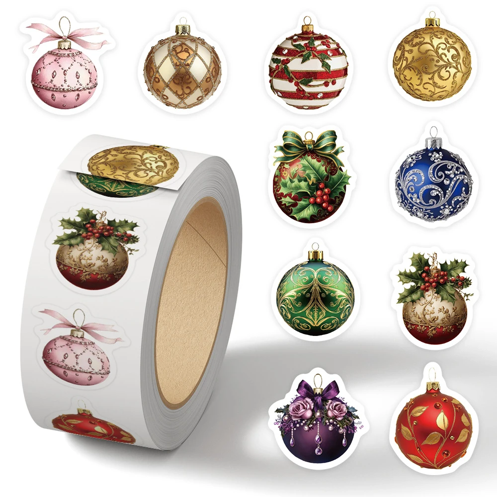 

500pcs/roll Funny Christmas Ball Sealing Stickers Vintage Cartoon Pattern Sticker Luggage Phone Notebook Reward Decals Toy Gift